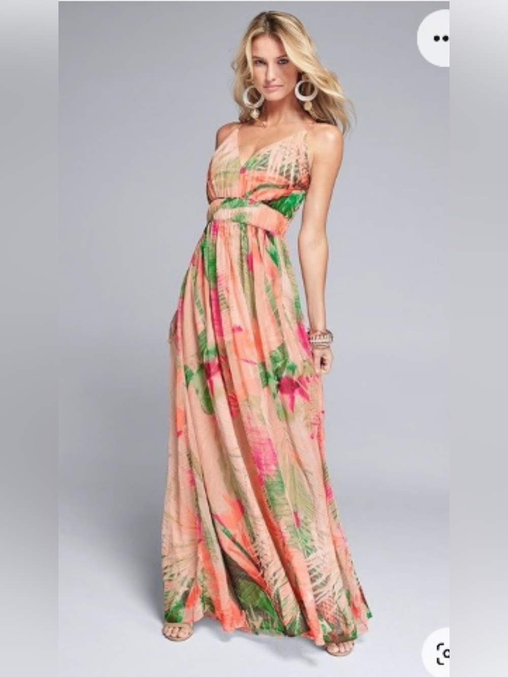 New Venus Women’s V-Neck Criss-Cross Back Tropical Print Maxi Dress, 6